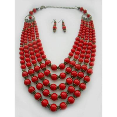 Necklace Namysto and earrings of real corals 5 threads